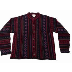 Vintage Cherry Lewis 100%‎ Wool Cardigan Womens Sz Medium Made In England